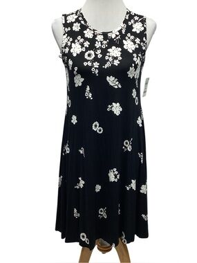 Style & Co. Sleeveless Black Floral Swing Dress -NWT Size PM